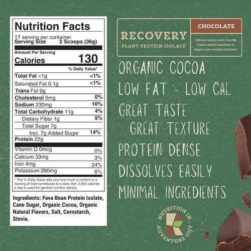 Vista 3 de Proteína vegetal vegana de chocolate aislado – Proteína de grano Fava en polvo para recuperación – 0.78 oz de proteína – 17 porciones