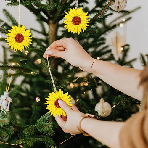 Vista 8 de 10 piezas de madera sin terminar con forma de girasol, piezas de discos de rebanadas para manualidades, decoración de primavera