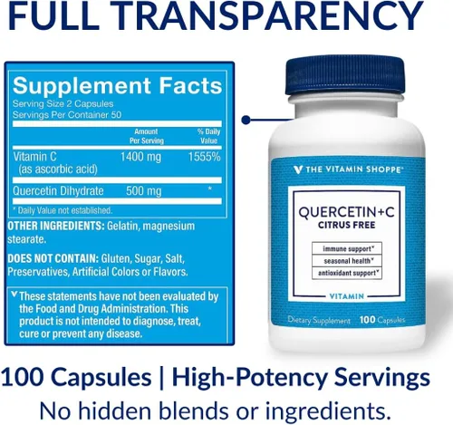 Vista 8 de The Vitamin Shoppe Brand Quercetin + C Citrus Free, 1400 mg de vitamina C y 500 mg de quercetina dihidrato, apoyo inmunológico, salud estacional