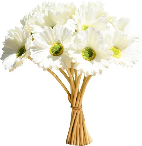 Vista 12 de Mandy's 12 tallos PU Multiclor Gerbera Daisy Decoración de Acción de Gracias y Navidad, centro de mesa flexible, ramo de boda, decoración del hogar