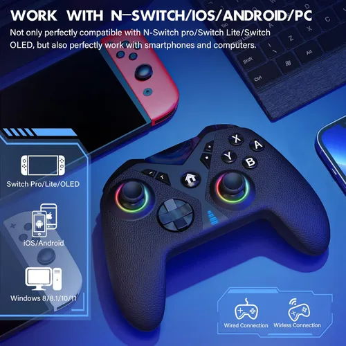 Vista 2 de Controlador inalámbrico Switch Pro para Nintendo Switch ControllerSwitch LiteOLED, controlador de interruptor RGB multiplataforma para Windows PC