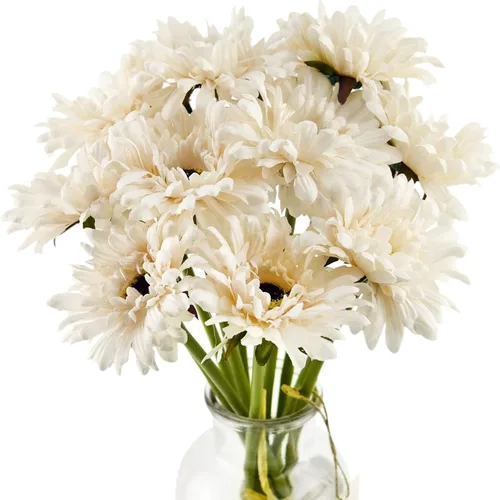 Vista 29 de FiveSeasonStuff Real Touch Gerbera Daisy - Arreglo de flores artificiales y ramo de boda (7 tallos florales, rojo baya)