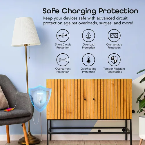 Vista 3 de Geeni Current Tomacorriente Wi-Fi Inteligente con 2 Puertos USB de Carga Rápida (20W USB-C PD y Carga Rápida USB-A), Control de Voz, No Requiere