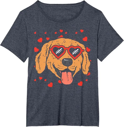 Vista 55 de Golden Retriever cara corazón gafas día de San Valentín perro regalo camiseta Negro
