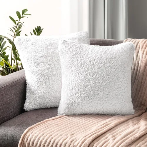 Vista 11 de PAVILIA Fundas de almohada esponjosas de color marfil crema, fundas de almohada decorativas para cama, sofá, funda de cojín de piel sintética suave
