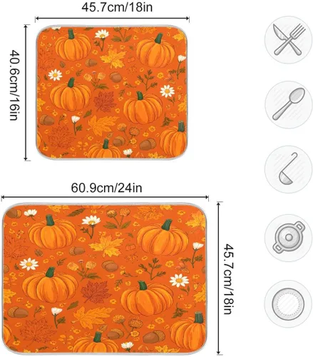 Vista 3 de Tapete de secado de platos de otoño de calabaza y arce de 16 x 18 pulgadas, absorbente para platos de otoño, protector para cocina de secado rápido