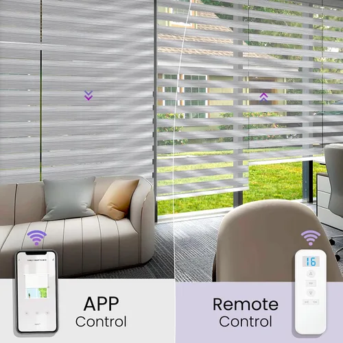 Vista 4 de Persianas motorizadas de cebra, persianas inteligentes Astomi con control remoto, control de voz, funciona con Apple Homekit, Google Home, Alexa