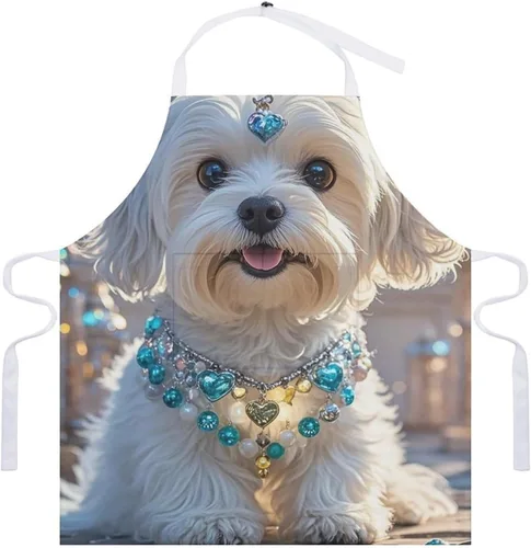 Vista 7 de Delantal personalizado para perro maltés adulto, delantal de cocina para mujer y hombre, delantal ajustable con bolsillo para hornear, hacer