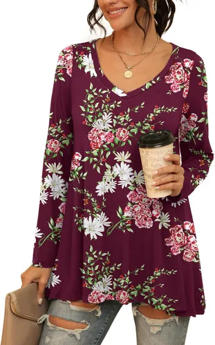 Vista 44 de AWULIFFAN Blusa tipo túnica holgada de manga larga con cuello redondo para mujer
