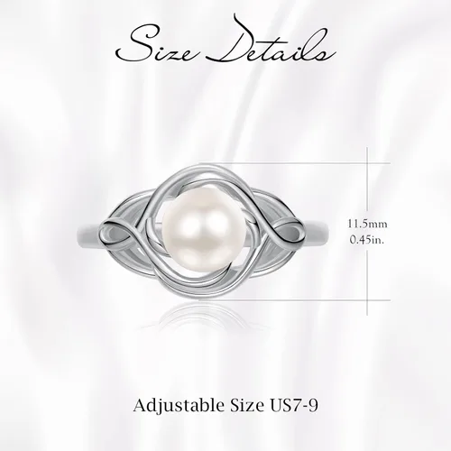 Vista 7 de AENEAS Anillo de perlas para mujer, plata de ley 925, anillos de perlas cultivadas de agua dulce natural real, ajustable, anillo de perlas abiertas