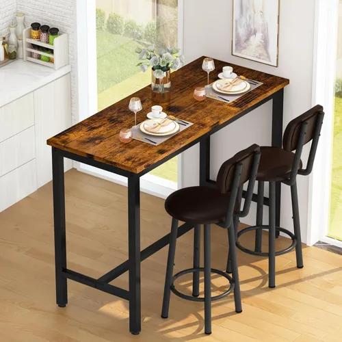 Vista 2 de AWQM Juego de mesa de 47.2 pulgadas de altura de pub para 4, juego de comedor de cocina con 2 mesas de bar y 4 taburetes de piel sintética