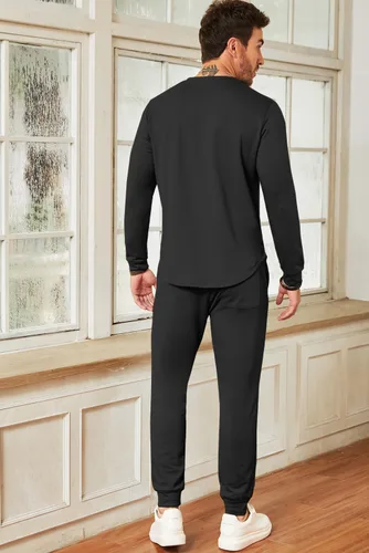 Vista 5 de JMIERR Conjunto de 2 piezas para hombre, sudadera de algodón de color liso, sudadera y pantalones deportivos