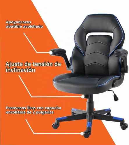 Vista 7 de NuSparc SpawnSafe - Silla para videojuegos, altura ajustable, reposabrazos abatibles, giro de 360°, negro/azul