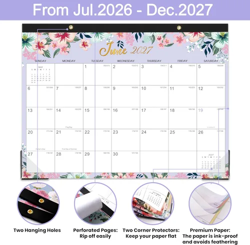 Vista 4 de Calendario de escritorio 2026-2027 – julio 2026 – diciembre 2027, calendario 2026-2027, 14.6 x 11.5 pulgadas, calendario mensual de 12 calendarios