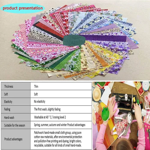 Vista 5 de 50 piezas de tela para manualidades de 4 x 4 pulgadas, parches de manualidades, cuadrados de edredón precortados, paquetes de tela acolchada con kit