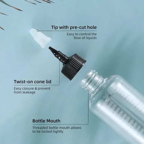Vista 3 de driew Botellas aplicadoras para el cabello, botella exprimible de 16.9 onzas para líquidos, tapa de punta superior con relación graduada, aplicador