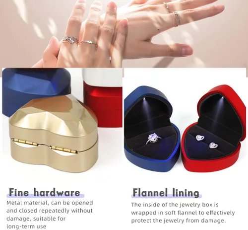 Vista 4 de iSuperb Caja de anillo en forma de corazón, cajas de anillo de compromiso con luz LED, caja de regalo para propuesta, boda, día de San Valentín