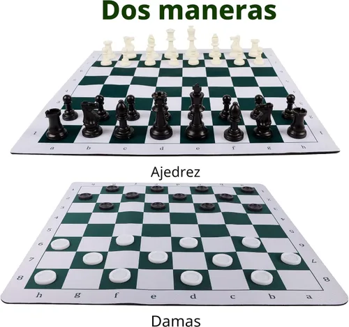 Vista 2 de Juegoal Juego de ajedrez y damas portátil de 20", 2 en 1 juegos de mesa de viaje para niños y adultos, juegos de ajedrez plegables enrollables