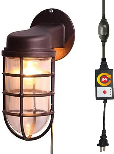 Vista 6 de Kiven Luz de jaula impermeable para exteriores e interiores, luz de linterna de montaje en pared, luz de porche industrial con cable de enchufe