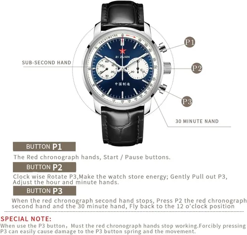 Vista 16 de SEAKOSS Pilot Chronograph Panda Dialplate 42mm Men Mechanical Original 1963 ST1901 Movement Hand-Winding Wrist Watch wth Gooseneck