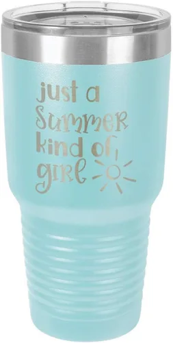 Vista 13 de JUST A SUMMER KIND OF GIRL Vaso de 30 oz con pajita y tapa superior deslizante Taza de viaje de acero inoxidable Comparar con Yeti Rambler