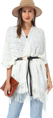 Vista 12 de Soul Young - Chal de punto para mujer, poncho con flecos y capa