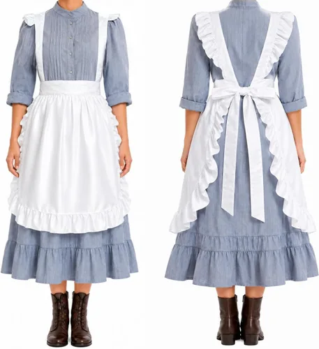 Vista 10 de White Maid Half Apron for Women with Pocket, Vintage Ruffled Apron Blanco