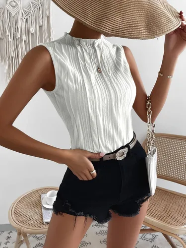 Vista 5 de Verdusa Camiseta sin mangas con cuello alto falso y textura para mujer