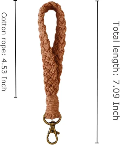 Vista 3 de Llavero de macramé bohemio hecho a mano con borla para mujer, llavero con llavero A_café