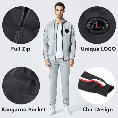 Vista 3 de DUOFIER Chándal deportivo con capucha para hombre, casual, con cremallera completa