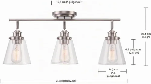 Vista 7 de GLOBE Electric 59628 Jackson - Iluminación de riel de 3 luces, níquel cepillado, pantallas de vidrio transparente, plata, bombilla no incluida
