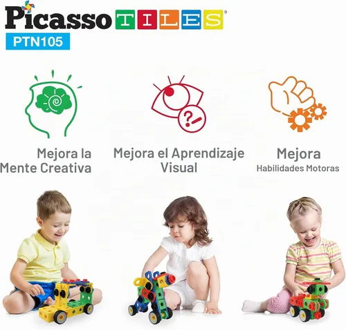 Vista 4 de PicassoTiles STEM - Juguetes de aprendizaje de 105 piezas, juego de bloques de construcción para niños, kit de ingeniería de construcción, bloques