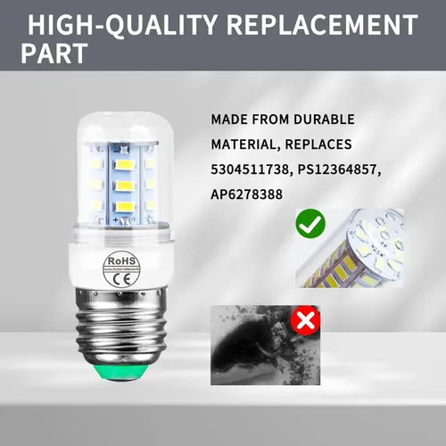Vista 6 de Paquete de 2 bombillas LED D34L de repuesto para refrigerador de 3.5 W compatibles con congelador (110 V-240 V luz blanca) AP6278388 PS12364857