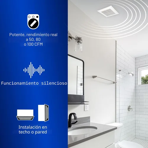 Vista 4 de Panasonic WhisperValue Ventilador de techo/pared de baño, 50-80-100 CFM, FV-0510VS1