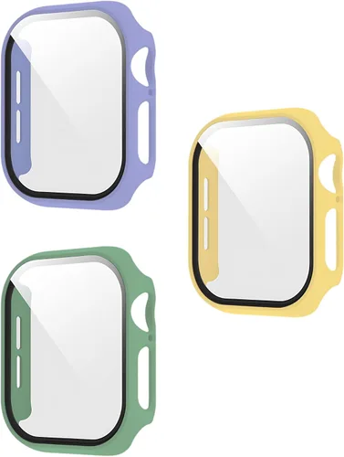 Vista 26 de Paquete de 3 fundas con protector de pantalla para Apple Watch de Negro + rosa intenso + morado oscuro