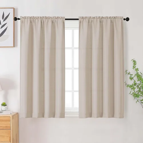 Vista 141 de Cortinas de lino para dormitorio y sala de estar de 96 pulgadas de largo, juego de 2 paneles, con bolsillo para cortinero, filtrado de luz, textura