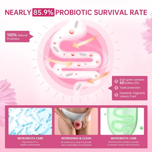 Vista 4 de DVO Probióticos vaginales para mujeres, equilibrio de pH, 60 mil millones de UFC con prebióticos y lactobacilos, olor saludable, equilibrio