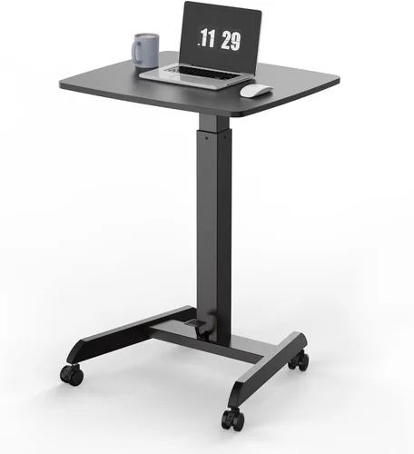Vista 9 de Kantek Carrito móvil para laptop, altura ajustable (29-49 pulgadas), estación de trabajo para computadora portátil rodante 23.6 x 20.5 pulgadas