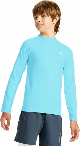Vista 16 de DEVOROPA Youth Boys Compression Thermal Shirt Long Sleeve Kids Fleece Baselayer Soccer Baseball Undershirt Slim/Regular/Husky Cuello redondo-negro
