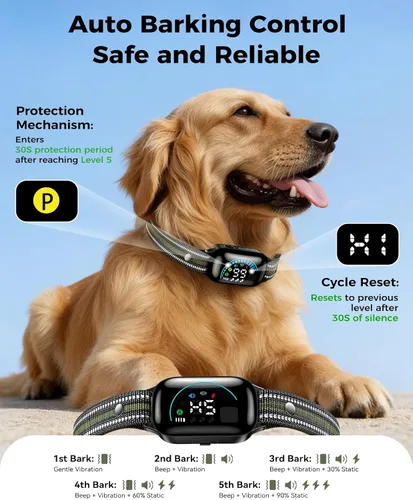 Vista 4 de Rojeco Collar de choque de perro 2 en 1 y collar de ladrido de perro, collar de perro remoto de 3300 pies con resistencia al agua IPX7, modos
