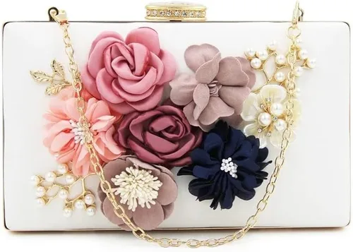 Vista 2 de QUUL Bolso de mano para mujer, bolso floral para fiesta, boda, noche