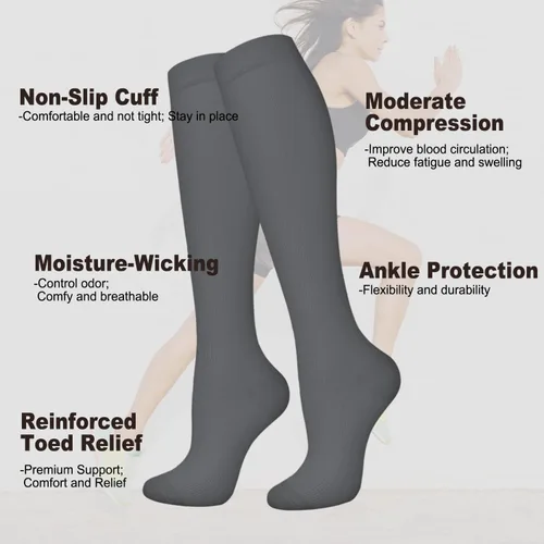 Vista 4 de Calcetines de compresión médica para mujeres y hombres, 15-20mmHg Soporte graduado para enfermeras, calcetines atléticos, de viaje y vuelo