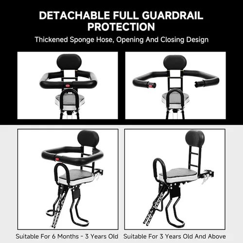 Vista 5 de RiToEasysports Asiento de bicicleta para niños, marco de acero montado en la parte delantera portátil espesado esponja paleta 176.4 lbs capacidad