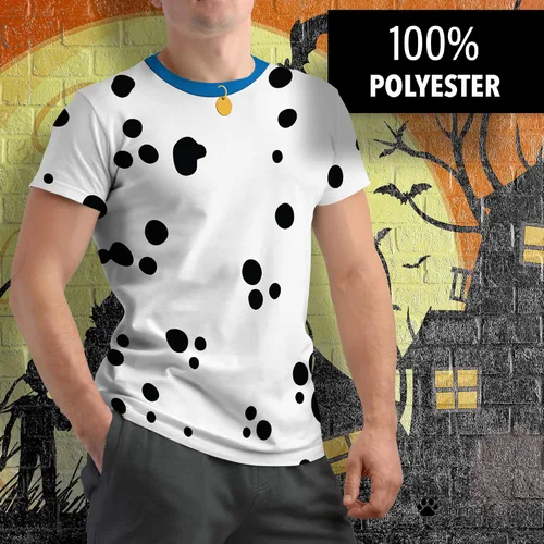 Vista 3 de Old Glory Disfraz de perro dálmata cuello azul camiseta para adultos
