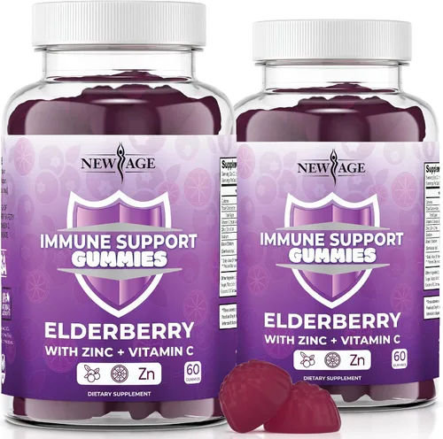 Vista 9 de NEW AGE Gomitas de apoyo al sistema inmunológico, gomitas Sambucus Black Elderberry con vitamina C y zinc (60 unidades (paquete de 1))