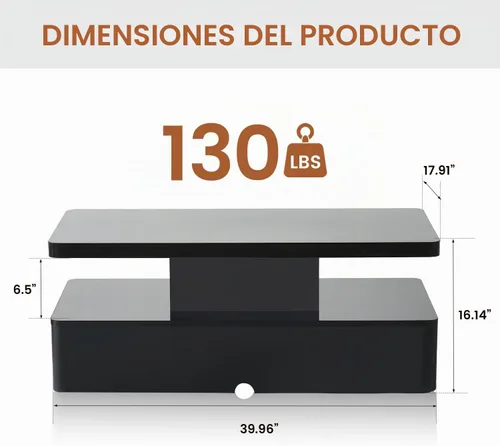 Vista 2 de Mesas modernas de sala de estar, mesa de centro LED con luces LED, mesa central rectangular de 2 niveles con gran almacenamiento, superficie de alto