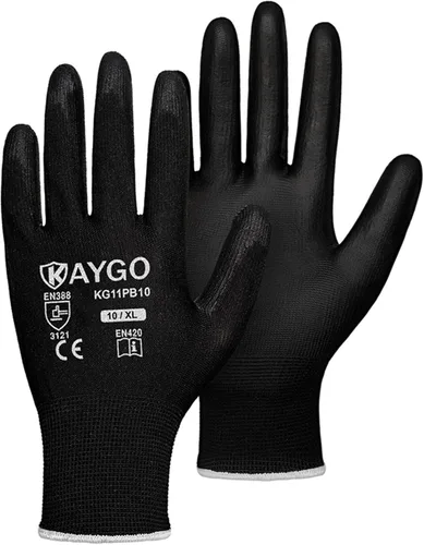 Vista 94 de KAYGO KG11PB - Guantes de trabajo de seguridad con revestimiento de poliuretano, 12 pares de guantes de punto sin costuras para hombres y mujeres