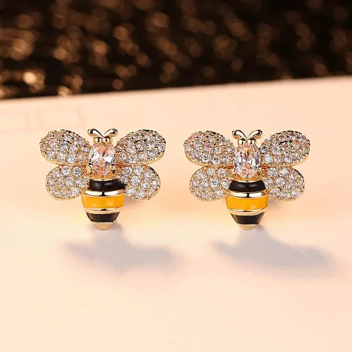 Vista 3 de Pequeños aretes tipo dormilona para mujeres y niñas con circonita cúbica brillante con cristales bonitos para cartílago de abeja de abeja, piercings