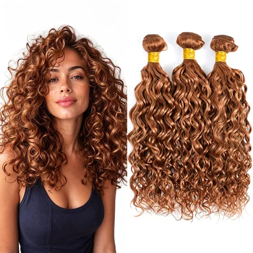 Vista 228 de P4613 Cabello humano rizado onda profunda marrón y paquetes mixtos 8 10 12 P4613 Ombre Marrón-Rubio-DP