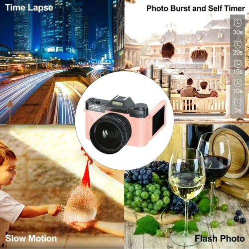 Vista 5 de Acuvar Cámara digital 4K Kit de vlogging de 48MP con micrófono, 2 baterías, lente gran angular, pantalla abatible de 180°, WiFi, zoom de 16X